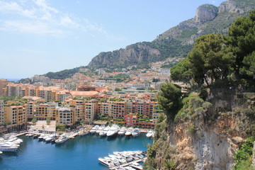 Fototapeta na wymiar Panoramic view on Fontvieille harbour in Monaco