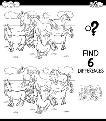 differences color book with horses animal characters