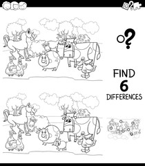 differences color book with farm animal characters