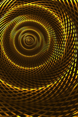 Abstract Curved Spiral Background. Golden Metallic Rotating Hypnotic Pattern. Raster. 3D Illustration