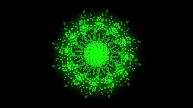 3d Illustration, The dispersion from the center of the green circular pellet has a recursive pattern.