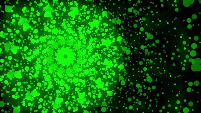 The dispersion from the center of the green circular pellet has a recursive pattern.