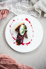Chocolate Custard Tart Dessert with Concord Grape Compote and Vanilla Chantilly Cream