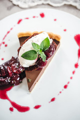 Chocolate Custard Tart Dessert with Concord Grape Compote and Vanilla Chantilly Cream