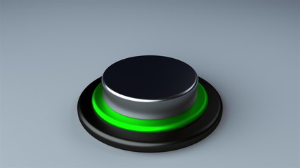 Round push button bordered by a metallic ring - object for design, 3d rendering background