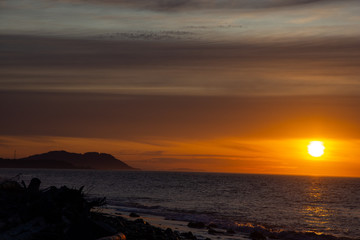 Scenic Views of Port Angeles and Puget Sound at sunset in summer