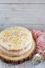Vanilla Birthday Cake with Colorful Sprinkles on Top