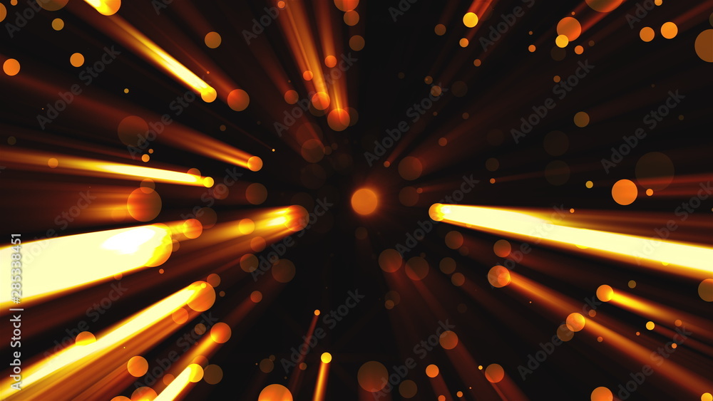 Aufkleber abstract golden particles with flares are in space, modern background, 3d rendering backdrop