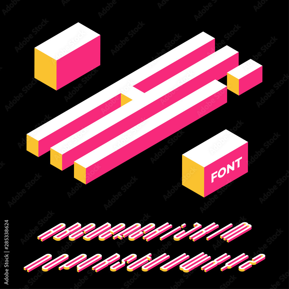 Poster isometric alphabet font. 3d effect letters, numbers and symbols with shadows. stock vector typeface 
