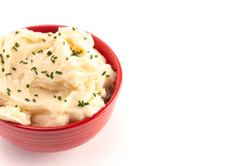 Bowl of Creamy Mashed Potatoes with Chives on Top