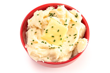 Bowl of Creamy Mashed Potatoes with Chives on Top