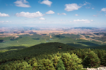 Obraz premium View of green valleys of Aragon region from the moncayo mountain. Natural environment in summer season .