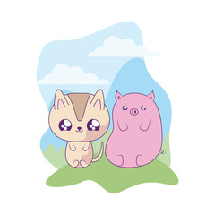 cute cat with piggy baby kawaii style