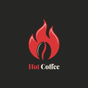 Coffee bean with fire flame. Hot coffee logo