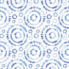 Cercles muraux Style japonais Fond de cercle sunburst bleu indigo shibori tie dye. Modèle sans couture sur fond blanc. Textile batik de style japonais. Panaché pour l& 39 échantillon de mode d& 39 été.