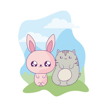 cute cat baby with bunny animals kawaii style