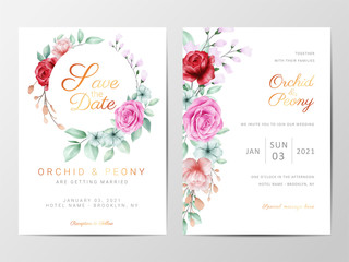 Wedding invitation cards template set with flowers decorative. Watercolor flowers decoration Save the Date, Invitation, Greeting, Thank You, RSVP cards vector