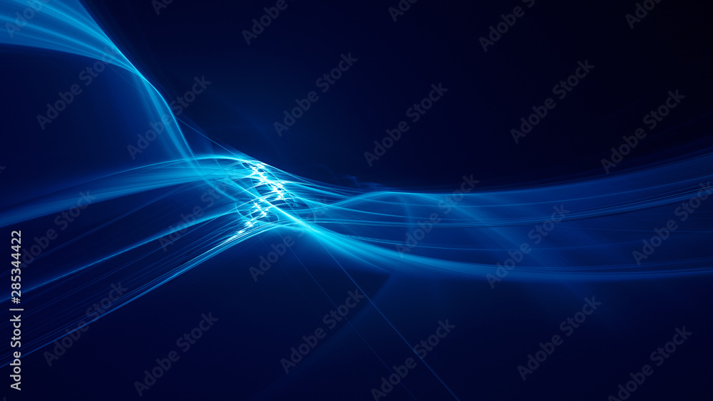 Aufkleber Abstract blue background element on black. Fractal graphics 3d Illustration. Three-dimensional composition of glowing lines and motion blur traces. Movement and innovation concept.
