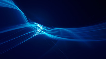 Abstract blue background element on black. Fractal graphics 3d Illustration. Three-dimensional composition of glowing lines and motion blur traces. Movement and innovation concept.