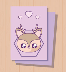 cute reindeer baby in card kawaii style