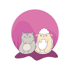 cute cat with sheep baby animals kawaii style