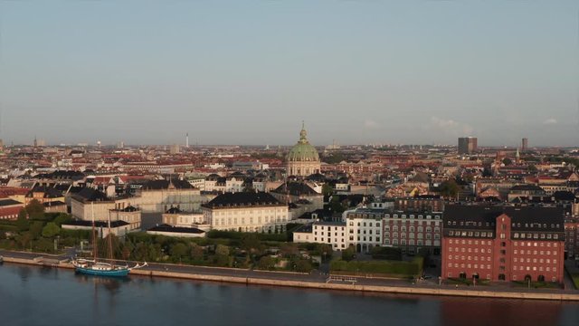 Aerial view of Amalienborg Castle located in Copenhagen, Denmark at sunrise