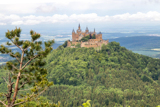 tophill Hohenzollern Castle and forest overlooking the valley