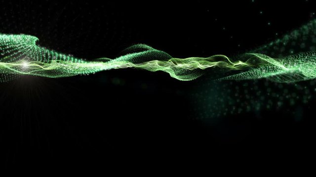 Futuristic eco animation with particle wave object and blinking light in slow motion, 4096x2304 loop 4K
