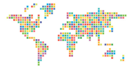 Obraz premium World map multicolored mosaic of small squares. Vector illustration