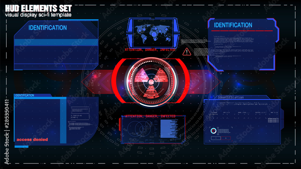 Poster hud, ui, gui futuristic user interface screen elements set. high tech screen for video game. sci-fi 