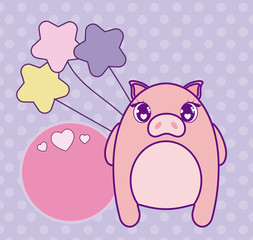 cute piggy animal with balloons helium kawaii style