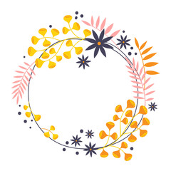 Fototapeta na wymiar Wreath. Vector floral illustration with branches, berries and leaves. Frame on white background.