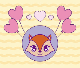 cute fox baby with balloons helium kawaii style