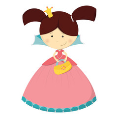 Cute character – Princess with handbag in pink dress – isolated on white background. Vector illustration. - 285352089