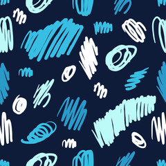 Seamless vector blue and pattern hand drawn scrawl sketch. Freehand drawing. Color seamless vector abstract scribbles, chaos doodles. Vector seamless pattern.