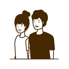 silhouette of couple of people smiling on white background