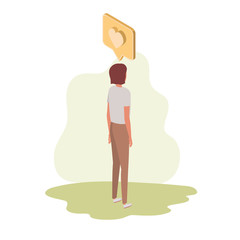 man of back position with speech bubble on white background