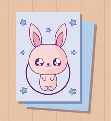 cute rabbit baby in card kawaii style