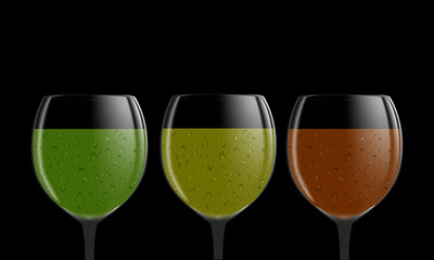 Illustration of drinks in glass on dark background