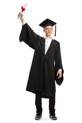 Happy young male graduate student holding a diploma
