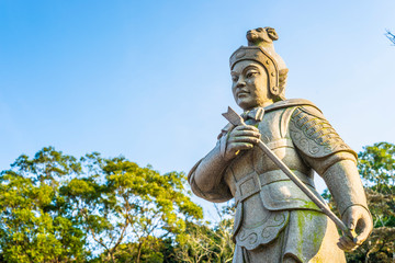 Statue of the General Anila, The Twelve Divine Generals. Represents 1pm-3pm of the day and Sheep of the Chinese 12 Zodiac, and is armed with a arrow. Located in Lantau Island, Hong Kong.