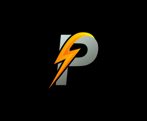 Letter P thunder power shape logo icon, flash icon.