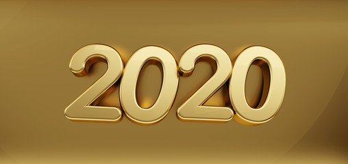 2020 golden bold letters glossy 3d-illustration