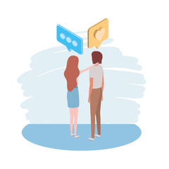 couple of people standing with speech bubble on white background