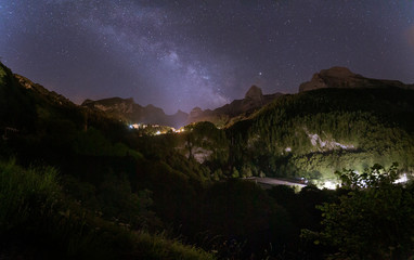 Plakat Milky way above Gourette ski station at the Pyrenees in summer, Aquitanie,France.