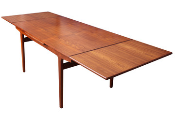 Vintage table, teak wood table, isolated on white