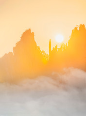 Sunrise of Mount Huangshan (Yellow Mountains). UNESCO World Heritage Site. Located in Huangshan, Anhui, China.
