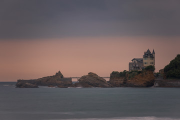 Obraz premium Coastline from Biarritz at a summer sunset, Basque Country.