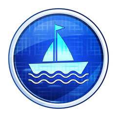 Sailboat icon futuristic blue round button vector illustration