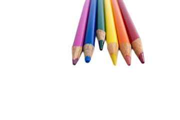 Rainbow colored pencils isolated against a white background - image